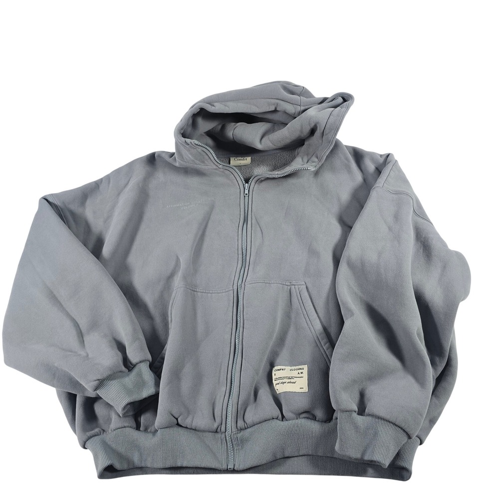 Comfrt Dusty Blue Unisex Full-Zip Hooded Sweatshirt Jacket